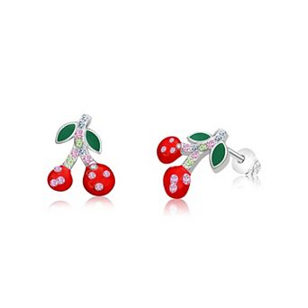 Girls Cherry Earrings - Hypoallergenic Kids Earrings with Surgical Titanium Screwbacks