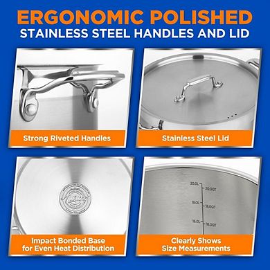 NutriChef 20 Qt Heavy-Duty Stockpot Stainless Lid, Induction & Gas Ready