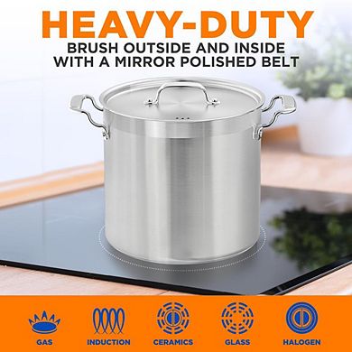 NutriChef 20 Qt Heavy-Duty Stockpot Stainless Lid, Induction & Gas Ready