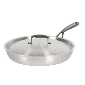 Babish 12 Inch Triply Stainless Steel Frying Pan with Lid Black Handle