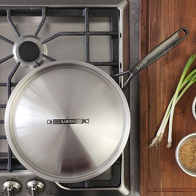 Babish 12 Inch Triply Stainless Steel Frying Pan with Lid Black Handle