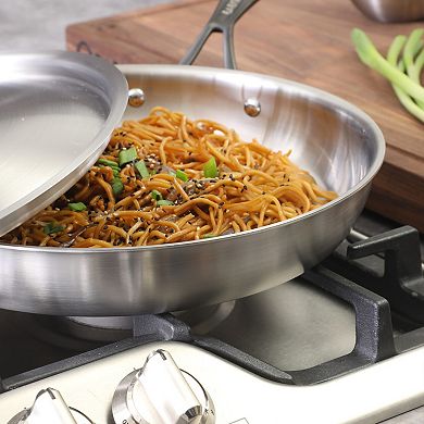 Babish 12 Inch Triply Stainless Steel Frying Pan with Lid Black Handle