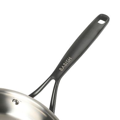 Babish 12 Inch Triply Stainless Steel Frying Pan with Lid Black Handle
