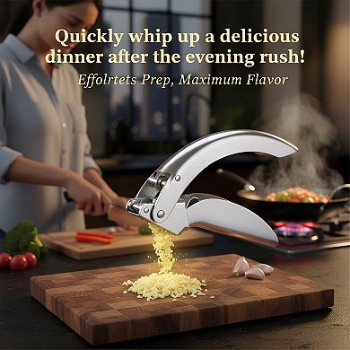 Stainless Steel Garlic Press 6.5 Inch, Easy-Squeeze Mincer Silver