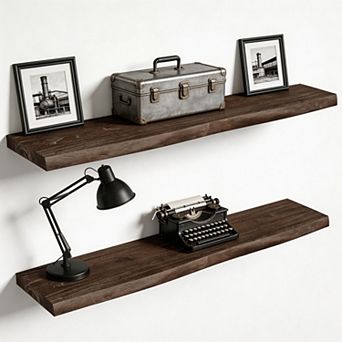 Solid Elm Wall Shelves 2 Pack Rustic