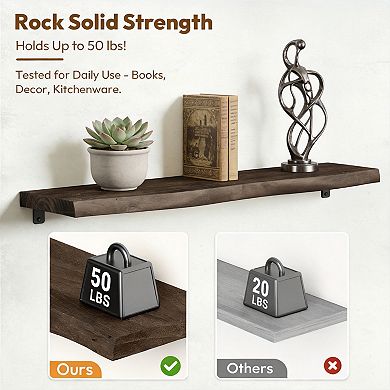 Solid Elm Wall Shelves 2 Pack Rustic