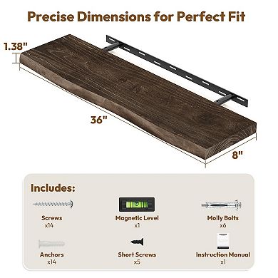 Solid Elm Wall Shelves 2 Pack Rustic