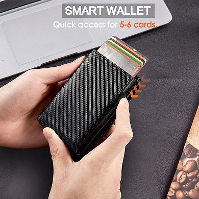 Minimalist Pop Up Card Holder for Men,RFID Blocking Slim Wallet with Auto Eject,Anti-Demagnetization