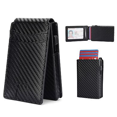 Minimalist Pop Up Card Holder for Men,RFID Blocking Slim Wallet with Auto Eject,Anti-Demagnetization