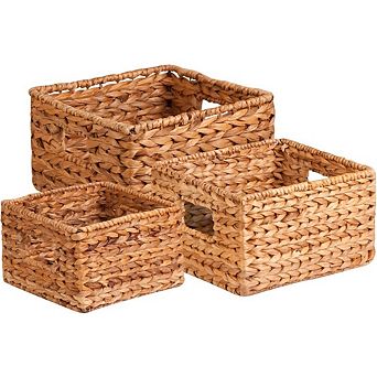 Zoulao Water Hyacinth Storage Basket Set of 3, Woven Multi-Size Organizer for Shelves, Pantry, Gifts