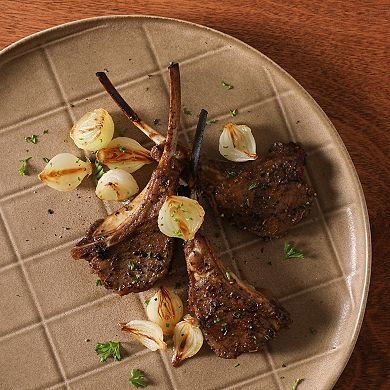 Gibson Elite Milano Lines 12 Piece Plates and Bowls Stoneware Reactive Patterned Dinnerware Set