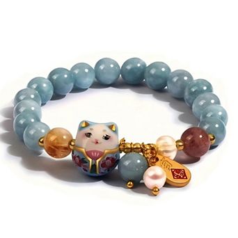 Lucky Cat Blue Crystal Bracelet