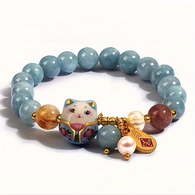 Lucky Cat Blue Crystal Bracelet