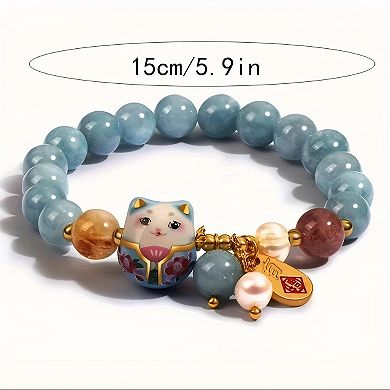Lucky Cat Blue Crystal Bracelet