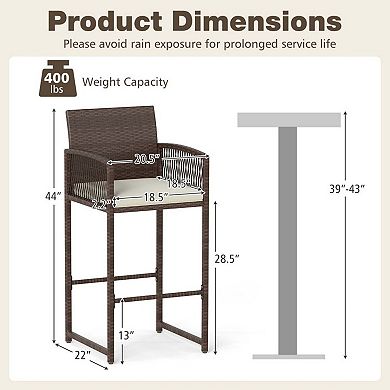 Set of 2 Rattan Bar Stools with Cushions and Footrest
