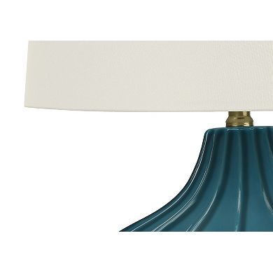 Lighting Table Lamp Blue Ceramic Ivory Cream Shade Transitional