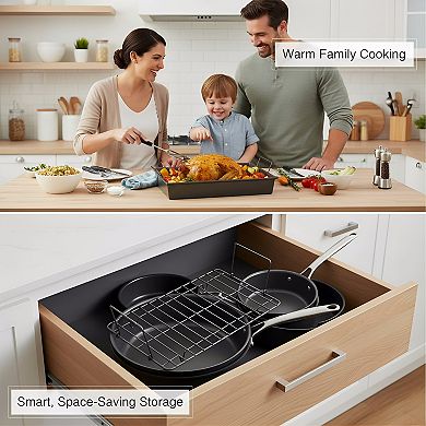 Professional Non-Stick Roaster Pan 13x9 Inch with Non-Stick Rack
