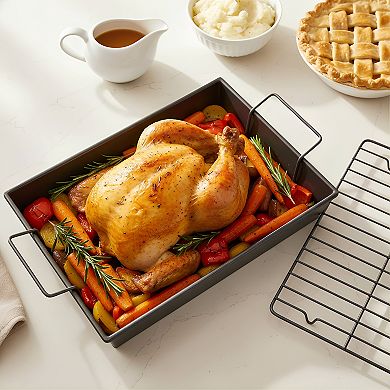 Professional Non-Stick Roaster Pan 13x9 Inch with Non-Stick Rack