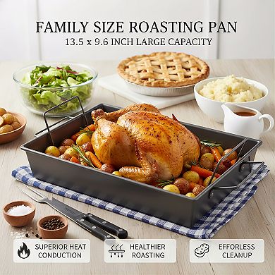 Professional Non-Stick Roaster Pan 13x9 Inch with Non-Stick Rack