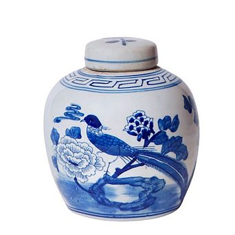 Porcelain Pheasant Lidded Round Storage Jar