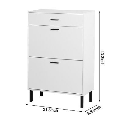 Modern Shoe Cabinet with 2 Flip Drawers & Top Drawer, for Entryway Hallway
