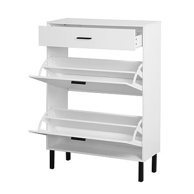 Modern Shoe Cabinet with 2 Flip Drawers & Top Drawer, for Entryway Hallway