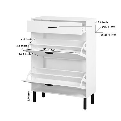 Modern Shoe Cabinet with 2 Flip Drawers & Top Drawer, for Entryway Hallway