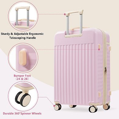 Trikiousd Front Opening Luggage Set 3 Piece, Hardside Carry on Suitcase with USB Port