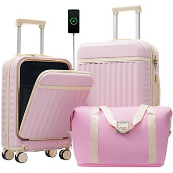 Trikiousd Front Opening Luggage Set 3 pc Hardside Carry on Suitcase with USB Port