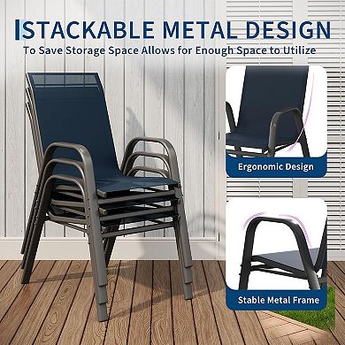 Outdoor Stackable Dining Chairs Set of 4, Textilene Fabric, High Back Patio Chairs for Backyard