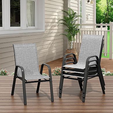 Outdoor Stackable Dining Chairs Set of 4, Textilene Fabric, High Back Patio Chairs for Backyard