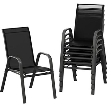 Outdoor Stackable Dining Chairs Set of 4, Textilene Fabric, High Back Patio Chairs for Backyard