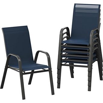 Outdoor Stackable Dining Chairs Set of 4, Textilene Fabric, High Back Patio Chairs for Backyard
