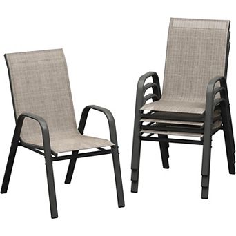 Outdoor Stackable Dining Chairs Set of 4, Textilene Fabric, High Back Patio Chairs for Backyard