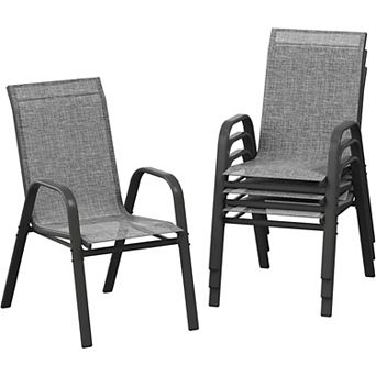 Outdoor Stackable Dining Chairs Set of 4, Textilene Fabric, High Back Patio Chairs for Backyard