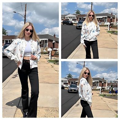 Zeagoo Women's Lightweight Bomber Jacket Casual Striped Outerwear with Pockets for Spring Work