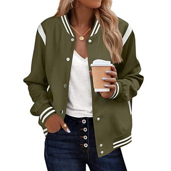 Zeagoo Women's Lightweight Bomber Jacket Casual Striped Outerwear with Pockets for Spring Work