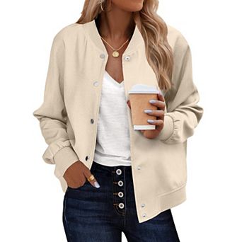 Zeagoo Women's Lightweight Bomber Jacket Casual Striped Outerwear with Pockets for Spring Work