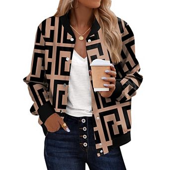 Zeagoo Women's Lightweight Bomber Jacket Casual Striped Outerwear with Pockets for Spring Work