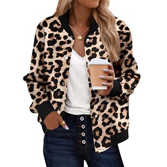 Zeagoo Women's Lightweight Bomber Jacket Casual Striped Outerwear with Pockets for Spring Work