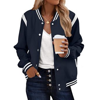 Zeagoo Women's Lightweight Bomber Jacket Casual Striped Outerwear with Pockets for Spring Work
