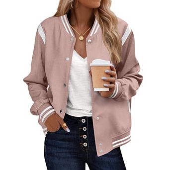 Zeagoo Women's Lightweight Bomber Jacket Casual Striped Outerwear with Pockets for Spring Work