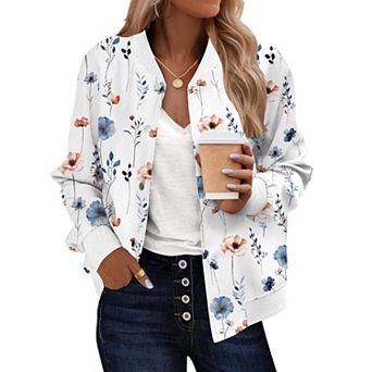 Zeagoo Women's Lightweight Bomber Jacket Casual Striped Outerwear with Pockets for Spring Work