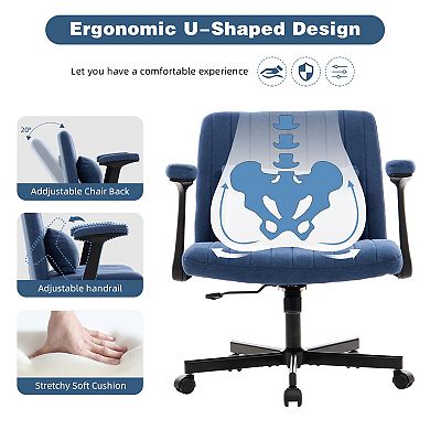 Trikiousd Modern Linen Criss Cross Office Chair with Armrests, Wheels and Adjustable Height