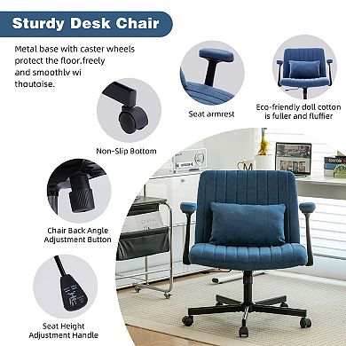 Trikiousd Modern Linen Criss Cross Office Chair with Armrests, Wheels and Adjustable Height