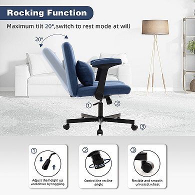 Trikiousd Modern Linen Criss Cross Office Chair with Armrests, Wheels and Adjustable Height