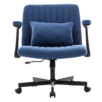 Trikiousd Modern Linen Criss Cross Office Chair with Armrests, Wheels and Adjustable Height