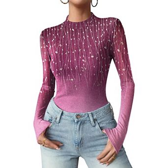 Zeagoo Sheer Long Sleeve Tops for Women Mock Neck Black Trendy Going Out Shirts See Through Top