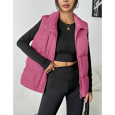 Zeagoo Women's Lightweight Stand Collar Puffer Vest Sleeveless Zip Up Outerwear Jackets with Pockets