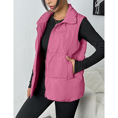 Zeagoo Women's Lightweight Stand Collar Puffer Vest Sleeveless Zip Up Outerwear Jackets with Pockets